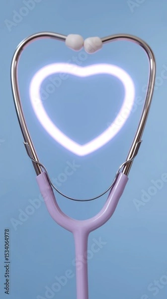 Fototapeta A heart-shaped stethoscope embraces a glowing shield, with a soothing blue gradient backdrop embodying the essence of protection and care in healthcare