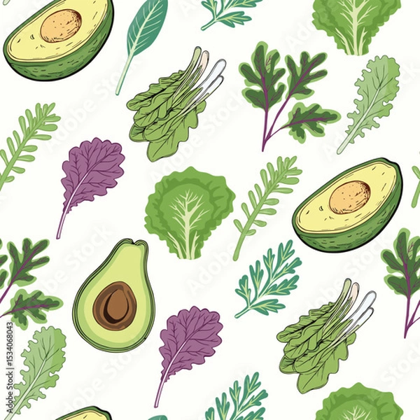 Obraz  Seamless pattern Arugula, Avocado, Parsley, sage
