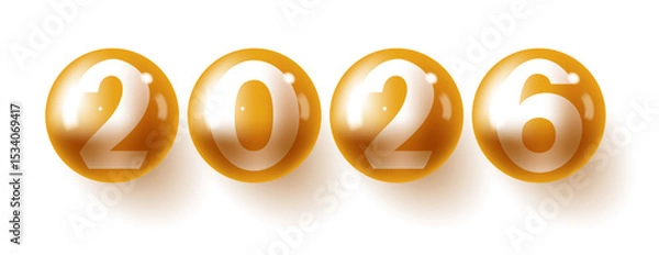 Obraz Four golden spheres displaying the year 2026.