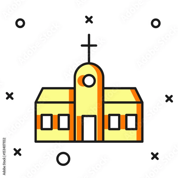 Fototapeta Filled outline Church building icon isolated on white background. Christian Church. Religion of church. Flat filled outline style with shadow. Vector