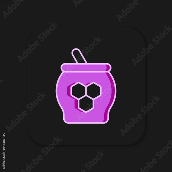 Fototapeta Filled outline Jar of honey and honey dipper stick icon isolated on black background. Food bank. Sweet natural food symbol. Honey ladle. Flat filled outline style with shadow. Vector
