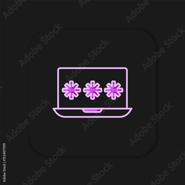 Obraz Filled outline Laptop with password notification icon isolated on black background. Security, personal access, user authorization, login form. Flat filled outline style with shadow. Vector