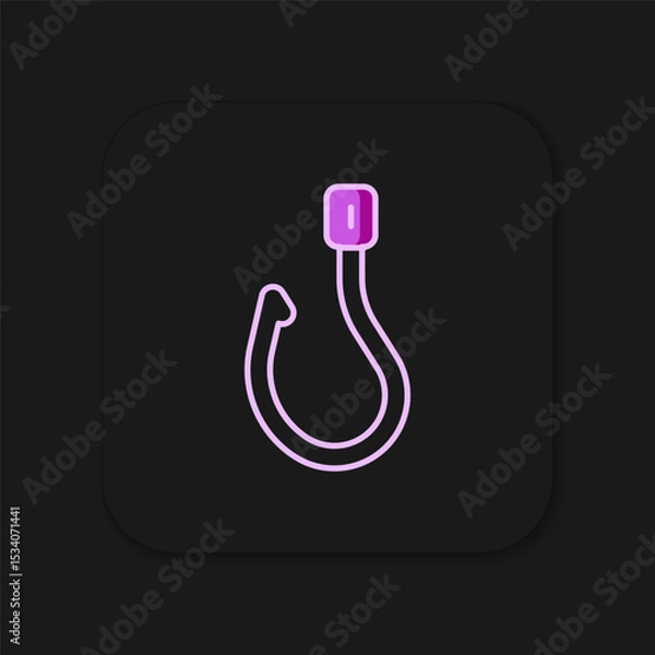 Fototapeta Filled outline Fishing hook icon isolated on black background. Fishing tackle. Flat filled outline style with shadow. Vector