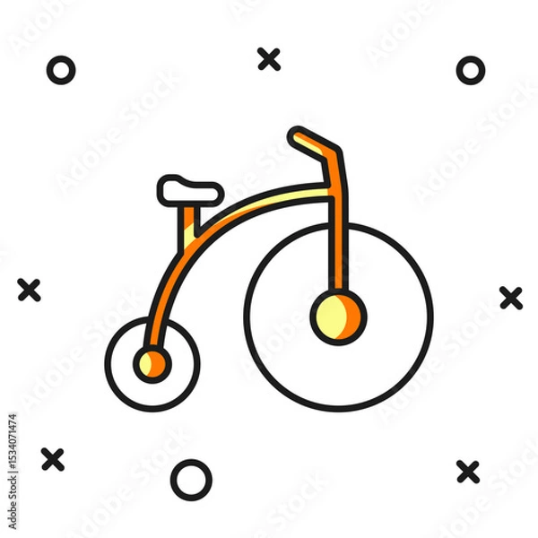 Fototapeta Filled outline Vintage bicycle with one big wheel and one small icon isolated on white background. Bike public transportation sign. Flat filled outline style with shadow. Vector