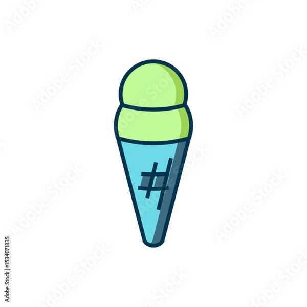 Fototapeta Filled outline Ice cream in waffle cone icon isolated on white background. Sweet symbol. Flat filled outline style with shadow. Vector