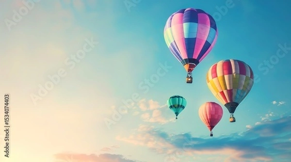 Obraz Dreamy Candy-Colored Hot Air Balloon: A Whimsical Soar Through Pastel Skies & Sugar-Coated Dreams — Embrace a Magical Flight Over Rainbow-Hued Landscapes, Where Fluffy Clouds Meet Swirling Cotton Cand