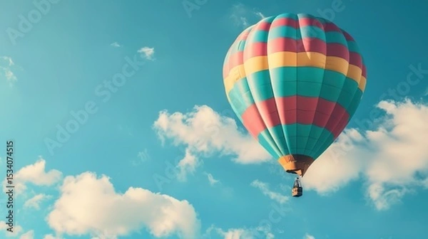 Obraz Dreamy Candy-Colored Hot Air Balloon: A Whimsical Soar Through Pastel Skies & Sugar-Coated Dreams — Embrace a Magical Flight Over Rainbow-Hued Landscapes, Where Fluffy Clouds Meet Swirling Cotton Cand