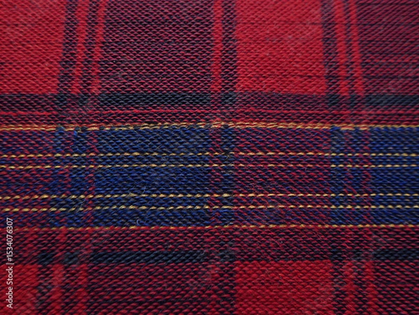 Obraz Woven Tartan Textile Pattern, Red and Blue Check Design