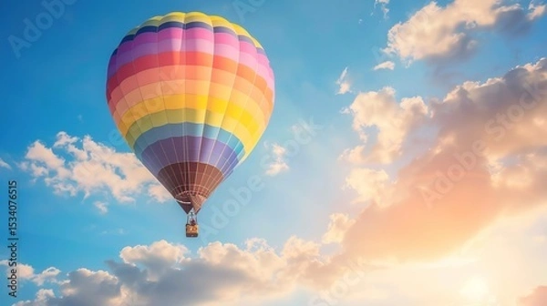 Obraz Dreamy Candy-Colored Hot Air Balloon: A Whimsical Soar Through Pastel Skies & Sugar-Coated Dreams — Embrace a Magical Flight Over Rainbow-Hued Landscapes, Where Fluffy Clouds Meet Swirling Cotton Cand