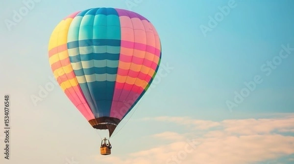 Obraz Dreamy Candy-Colored Hot Air Balloon: A Whimsical Soar Through Pastel Skies & Sugar-Coated Dreams — Embrace a Magical Flight Over Rainbow-Hued Landscapes, Where Fluffy Clouds Meet Swirling Cotton Cand