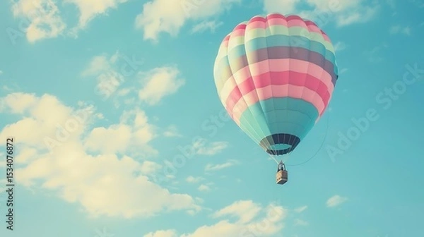 Obraz Dreamy Candy-Colored Hot Air Balloon: A Whimsical Soar Through Pastel Skies & Sugar-Coated Dreams — Embrace a Magical Flight Over Rainbow-Hued Landscapes, Where Fluffy Clouds Meet Swirling Cotton Cand