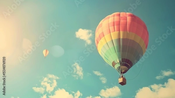 Obraz Dreamy Candy-Colored Hot Air Balloon: A Whimsical Soar Through Pastel Skies & Sugar-Coated Dreams — Embrace a Magical Flight Over Rainbow-Hued Landscapes, Where Fluffy Clouds Meet Swirling Cotton Cand
