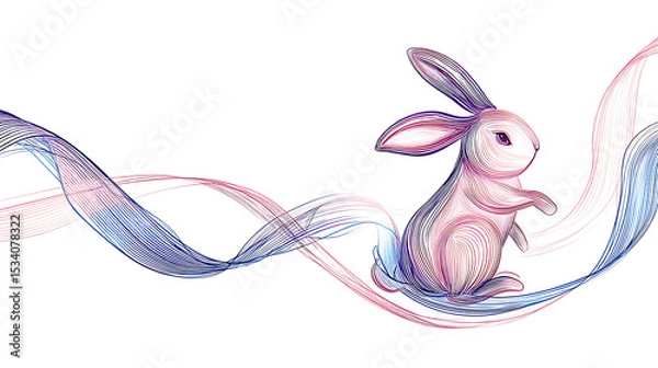 Obraz Playful rabbit illustration with flowing lines, set against a soft background, ideal for art projects