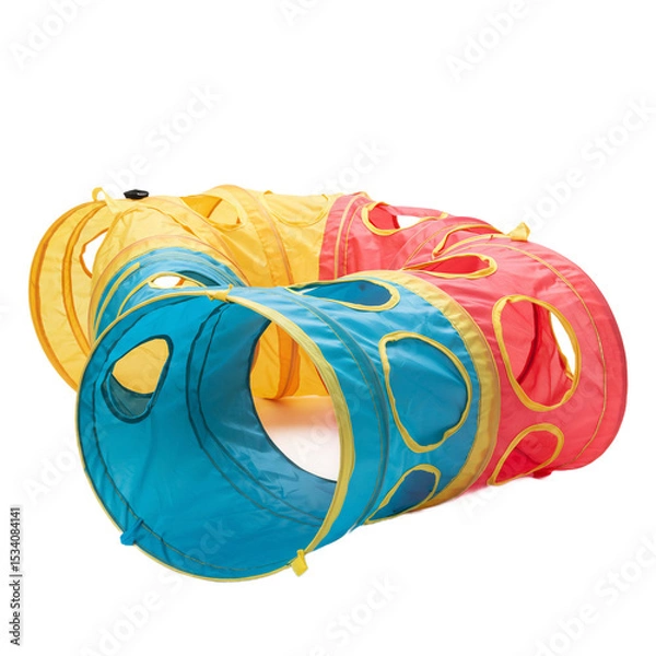 Fototapeta Colorful Interconnected Fabric Play Tunnel with Multiple Openings