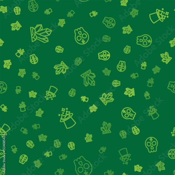 Fototapeta Set line Magic stone, hat and Skull on seamless pattern. Vector