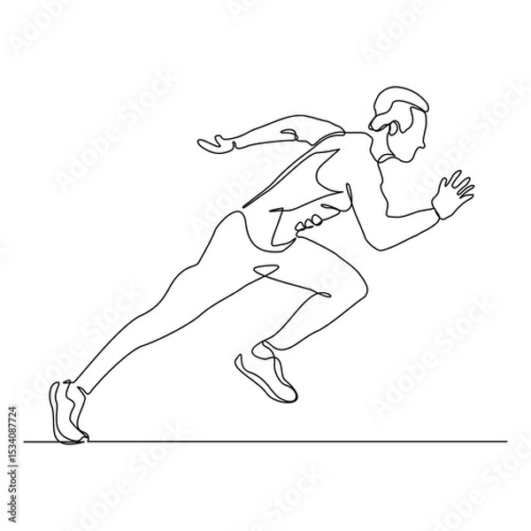 Obraz Continuous single line drawing of male runner athlete running sport sketch art editable stroke vector illustration