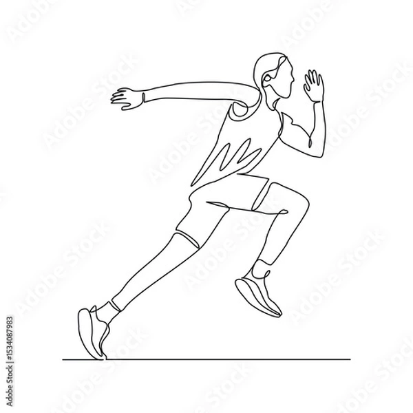 Obraz Continuous single line drawing of male runner athlete running sport sketch art editable stroke vector illustration