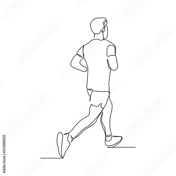 Obraz Continuous single line drawing of male runner athlete running sport sketch art editable stroke vector illustration