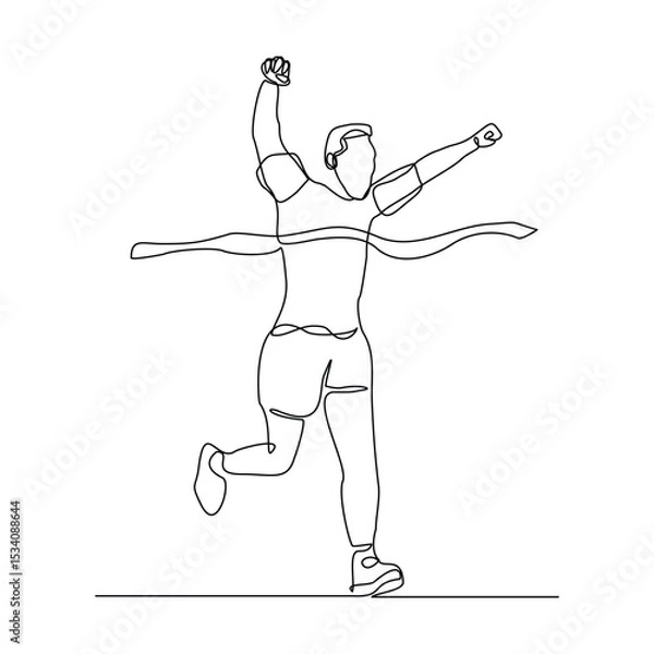 Obraz Continuous single line drawing of male runner athlete running sport sketch art editable stroke vector illustration