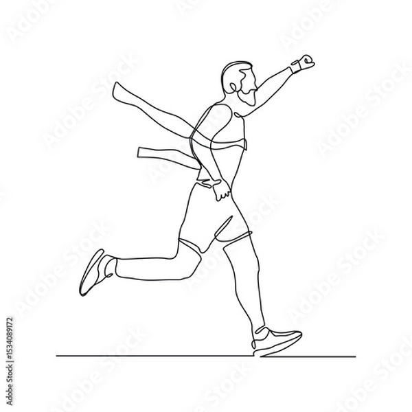 Obraz Continuous single line drawing of male runner athlete running sport sketch art editable stroke vector illustration