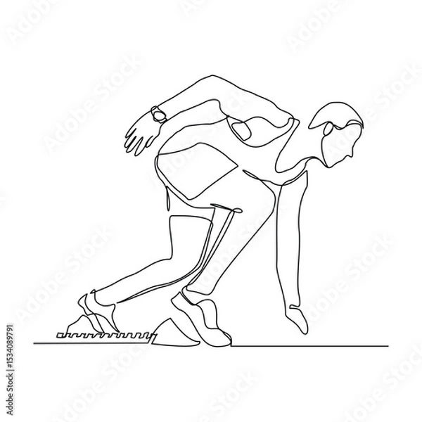 Obraz Continuous single line drawing of male runner athlete running sport sketch art editable stroke vector illustration