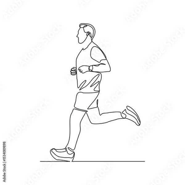 Obraz Continuous single line drawing of male runner athlete running sport sketch art editable stroke vector illustration