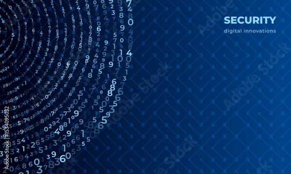 Obraz Abstract Background Illustration for Modern Digital Security Science Themes, Big data and artificial intelligence, machine learning concept, safety business banner poster navy blue colors and numbers