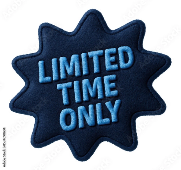 Obraz Blue starburst sticker with LIMITED TIME ONLY in embroidered style, exclusive retail promotion offer on transparent background.