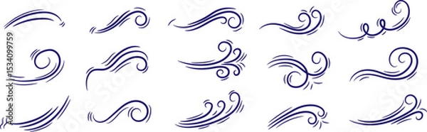Fototapeta Set of decorative abstract wave and swirl elements in hand-drawn style, perfect for use in tattoo design, graphic decoration, motion icons, and artistic embellishment