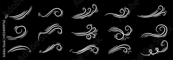 Fototapeta Set of decorative abstract wave and swirl elements in hand-drawn style, perfect for use in tattoo design, graphic decoration, motion icons, and artistic embellishment