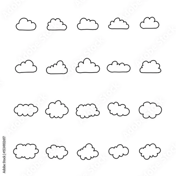 Fototapeta やわらかタッチの雲シルエット：背景・飾り付け用イラスト素材	