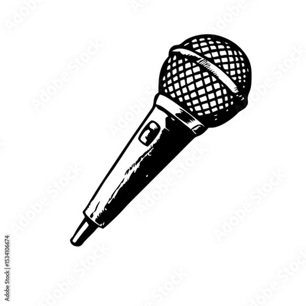 Fototapeta Retro microphone sketch with engraved mesh detail and vintage switch