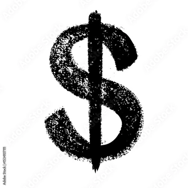 Fototapeta Vintage dollar sign vector drawing with stipple ink and grainy texture