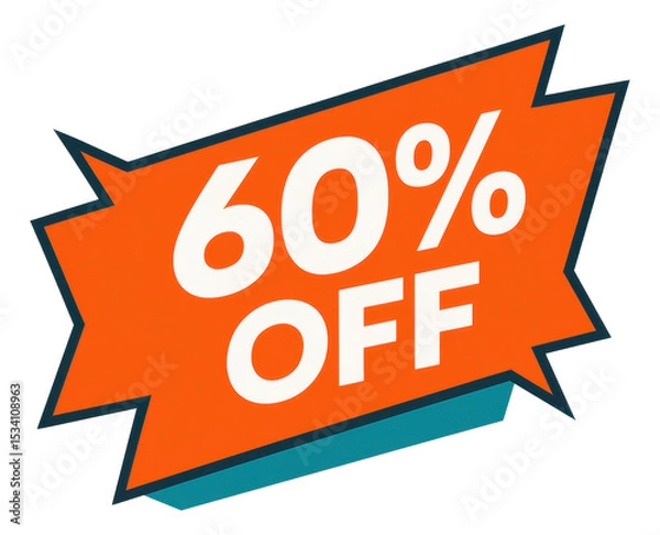 Obraz Bold orange starburst sticker with 60% OFF promo in dynamic style, eye-catching retail discount offer on transparent background.