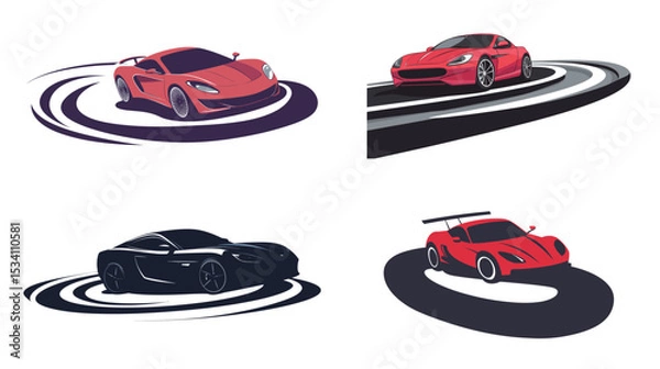 Fototapeta A sleek sports car speeding on a winding road, powerful and stylish vehicle in motion, high-performance automobile with dynamic wheels and vivid details