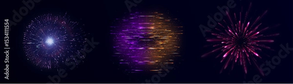 Fototapeta Abstract light explosions with glow and sparkles on dark background. Energetic explosions and flashes of particle scatter.