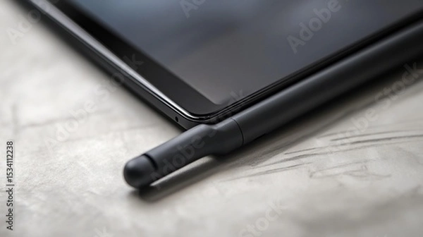 Obraz Sleek tablet and stylus resting on a textured surface, modern tech tools
