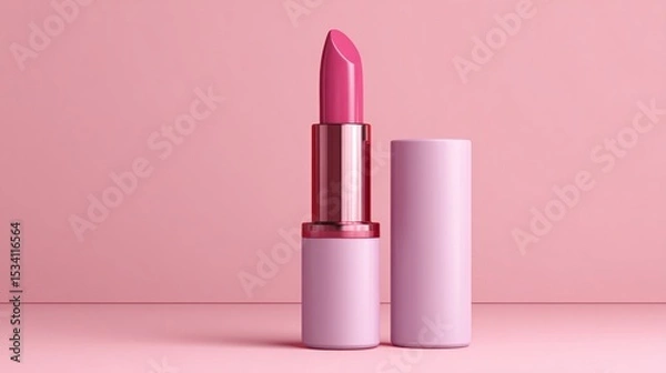 Fototapeta A pink lipstick is displayed on a pink background