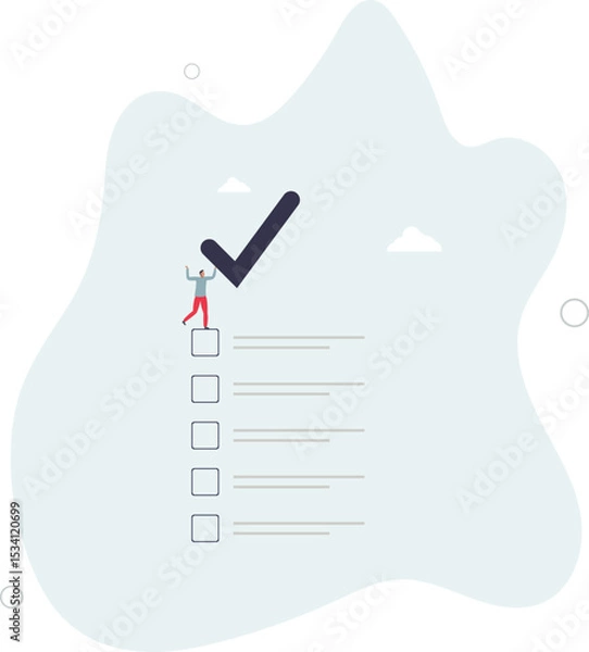 Fototapeta Checklist for completed tasks, project checkbox or achievement list and approval document concept. character life