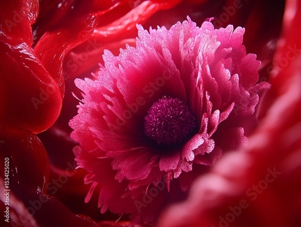 Fototapeta Abstract floral composition with textural depth and crimson color palette