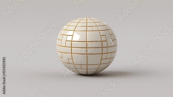 Fototapeta Abstract sphere with grid-like pattern and metallic highlights render