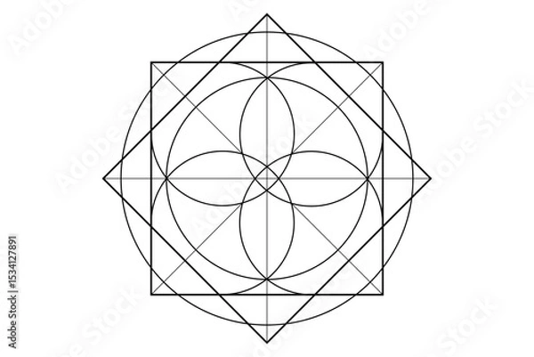Obraz Sacred Geometry symbol. Logo icon Geometric mystic mandala of alchemy esoteric Flower of Life. Mystical lotus of fortune, black vector tattoo divine meditative amulet isolated on white background