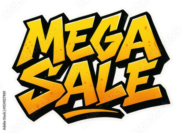 Obraz Bold graffiti-style sticker with MEGA SALE text in vibrant yellow, dynamic retail promotion offer on transparent background.