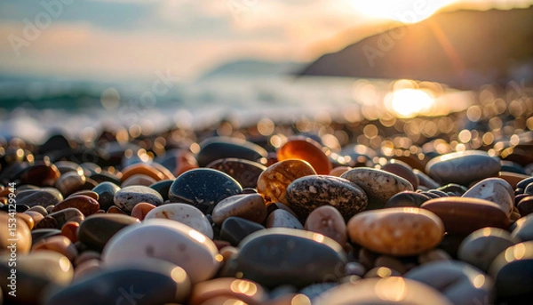 Obraz Sunset Serenity: Smooth Stones on a Tranquil Beach
