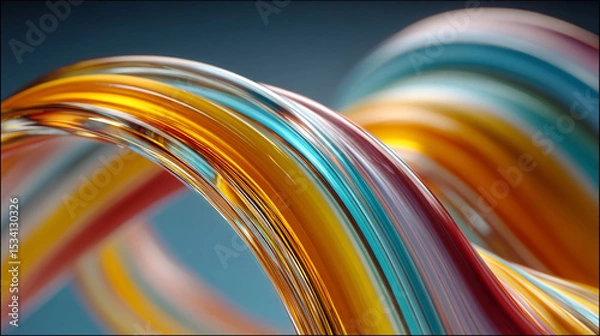 Obraz Abstract colorful ribbons swirling against a dark background in a close up shot