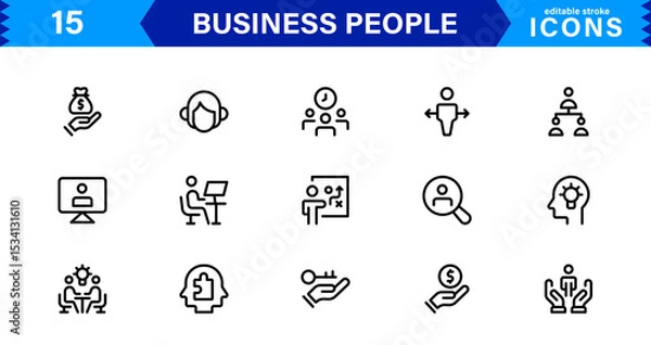 Fototapeta Business People Icon Set Representing Leadership, Teamwork, Meetings, Growth, and Success in a Minimalist, Professional, and Download-Ready Style
