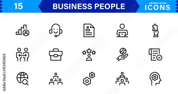 Fototapeta Business People Icon Set Representing Leadership, Teamwork, Meetings, Growth, and Success in a Minimalist, Professional, and Download-Ready Style