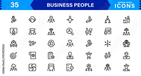 Fototapeta Business People Icon Set Representing Leadership, Teamwork, Meetings, Growth, and Success in a Minimalist, Professional, and Download-Ready Style