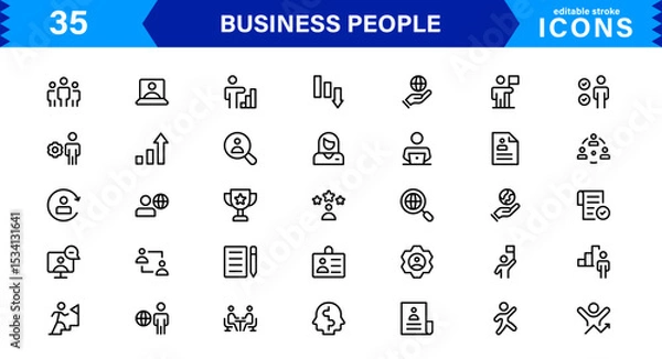 Fototapeta Business People Icon Set Representing Leadership, Teamwork, Meetings, Growth, and Success in a Minimalist, Professional, and Download-Ready Style