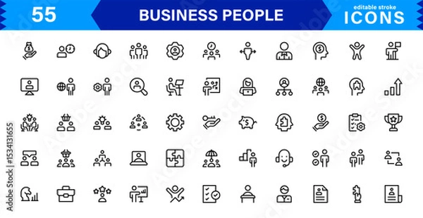 Fototapeta Business People Icon Set Representing Leadership, Teamwork, Meetings, Growth, and Success in a Minimalist, Professional, and Download-Ready Style